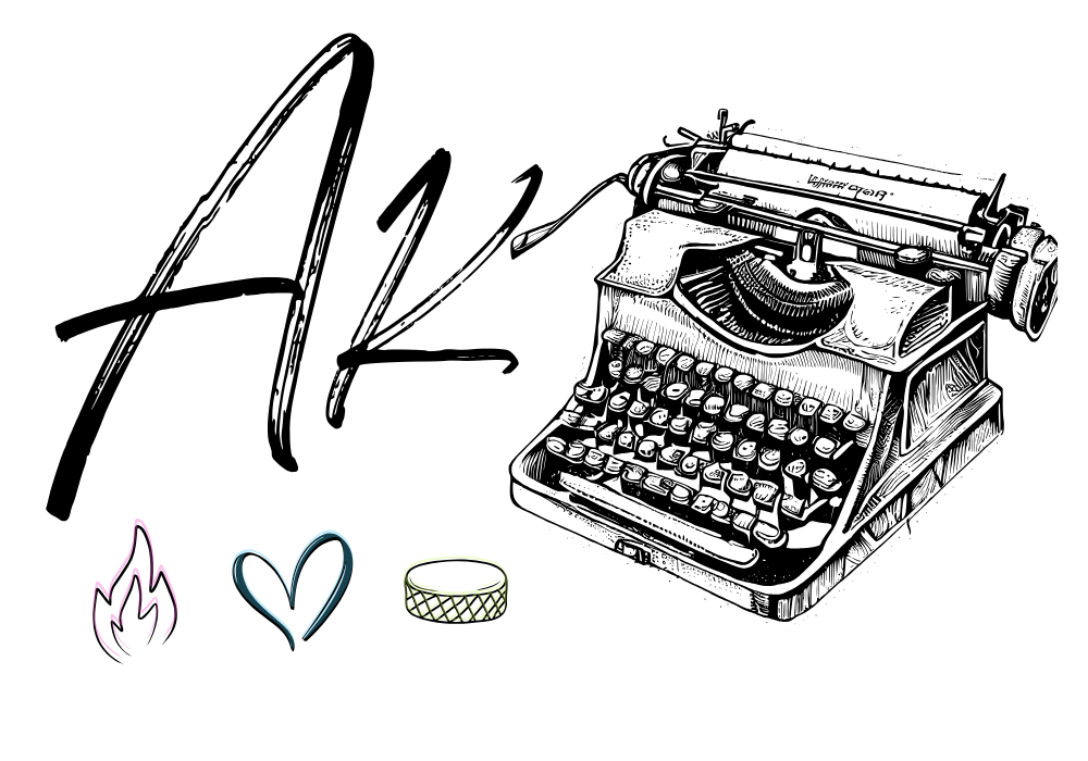 A stylized graphic featuring a flame, a heart, and a hockey puck, representing themes of heat, love, and hockey.